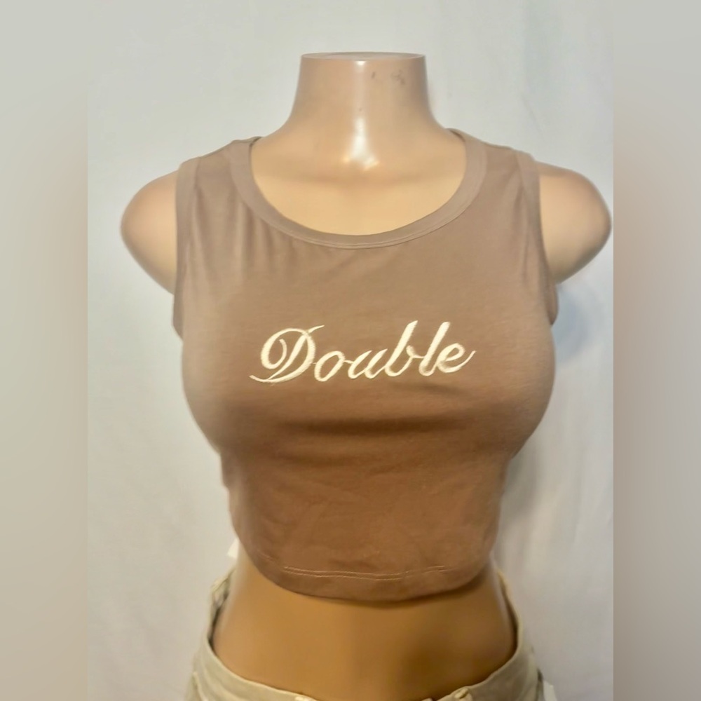 SHEIN Brown 'Double' Crop Top